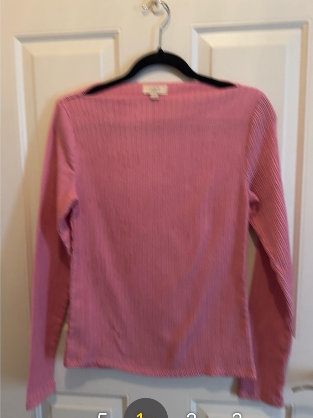 LOFT Pink Ribbed Long-Sleeve Crew Top-Medium